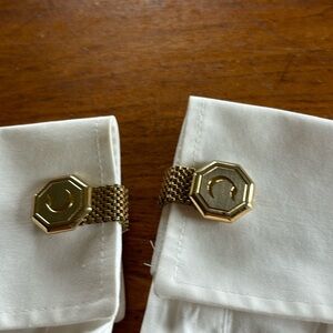 Vintage hexagon engraved letter “C” brushed gold tone two way cuff link set